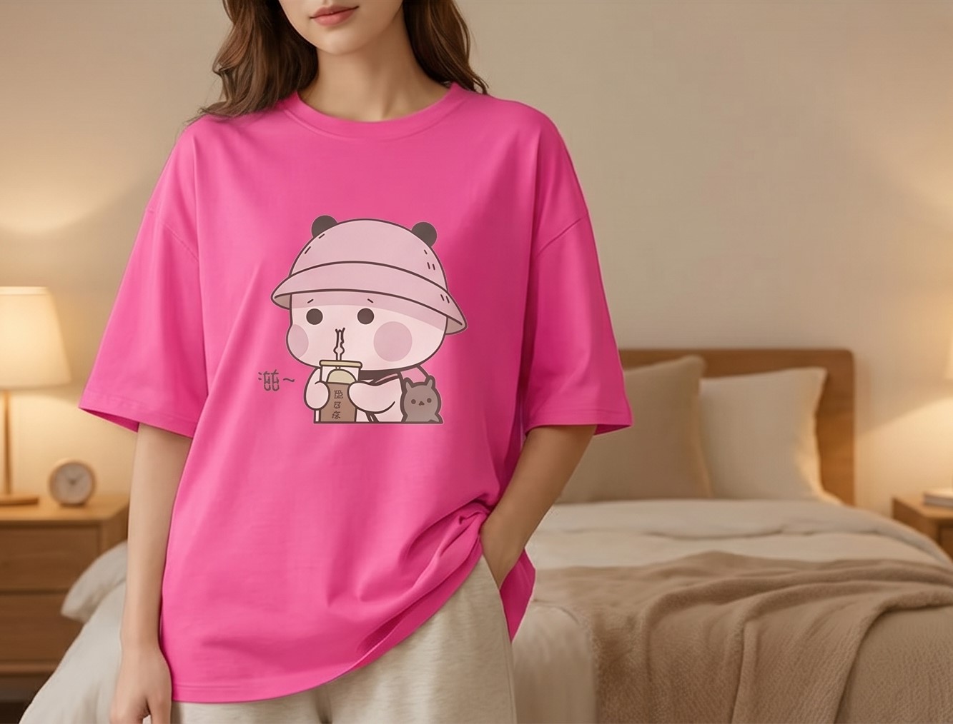 FIRI trendy pink girls and women oversize T shirt/loose fit - Image 2