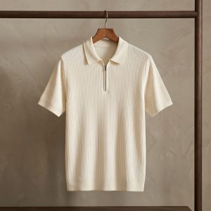🔥 premium men’s zipper polo t shirt – ribbed textured cotton blend | half sleeve casual wear