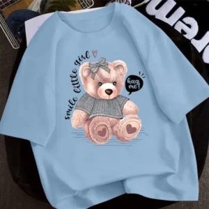 women oversized printed t shirt | cute teddy bear graphic half sleeve cotton silk top for girls | stylish casual loose fit tee