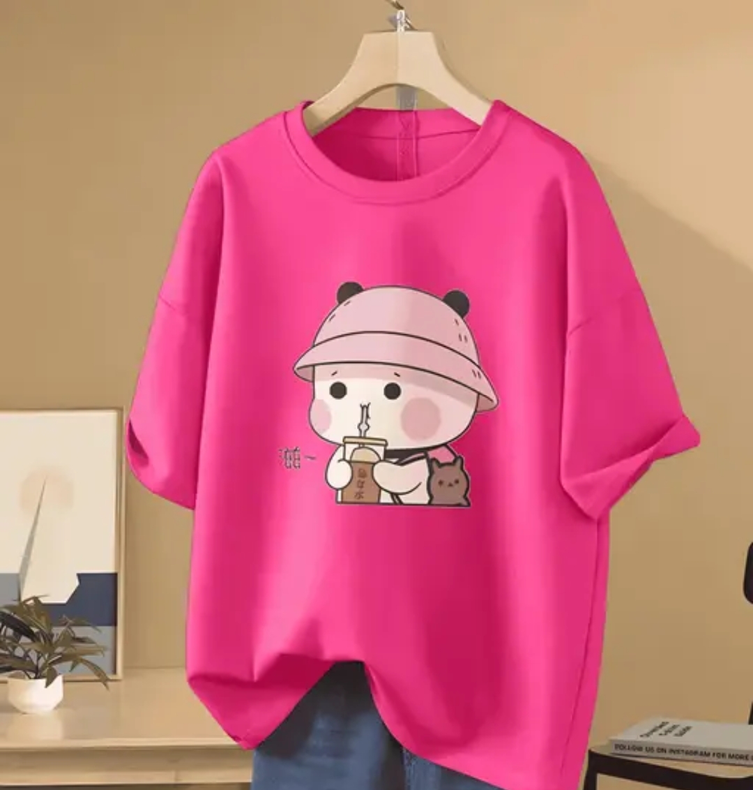 FIRI trendy pink girls and women oversize T shirt/loose fit